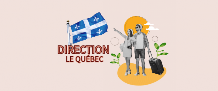 deux personnes partant en voyage, drapeau du québec